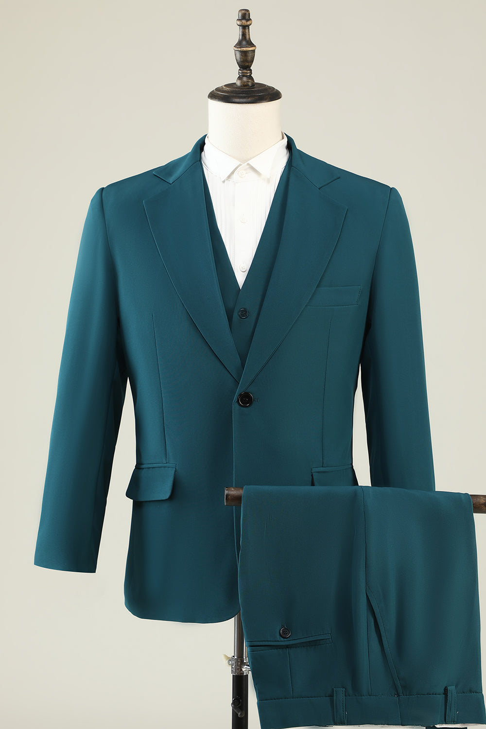 Verde Escuro Lapela Entalhada 3 Peças Fato Formal