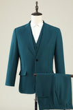 Verde Escuro Lapela Entalhada 3 Peças Fato Formal