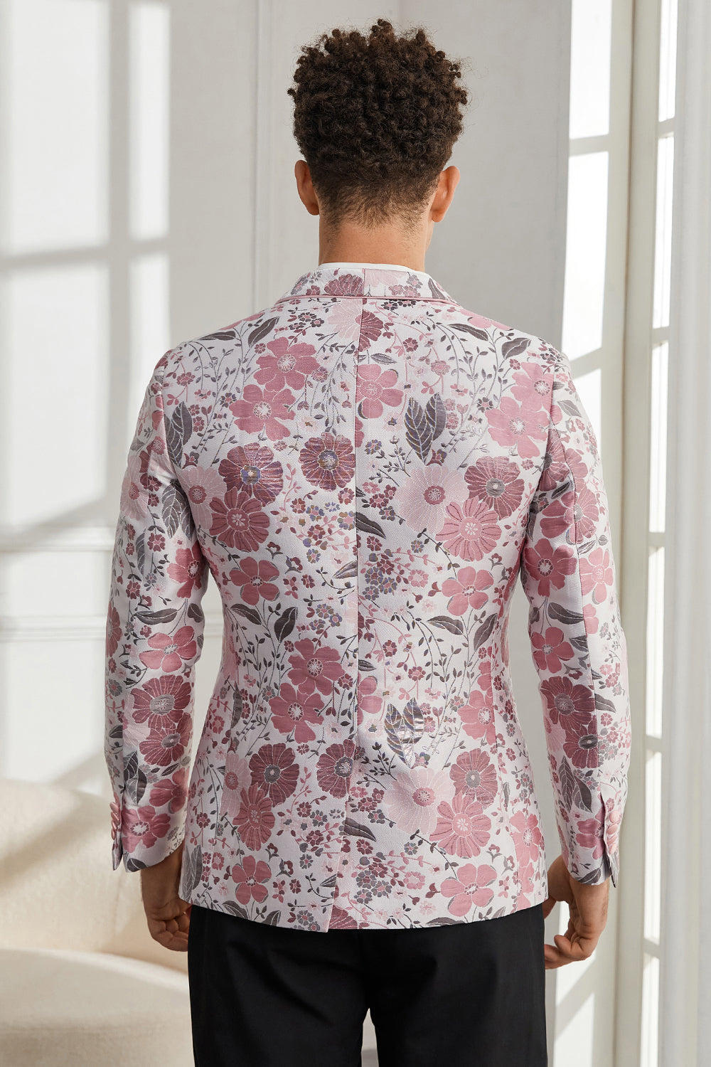 Xale Lapela Um Botão Rosa Jacquard Floral 2 Peças Homecoming Ternos