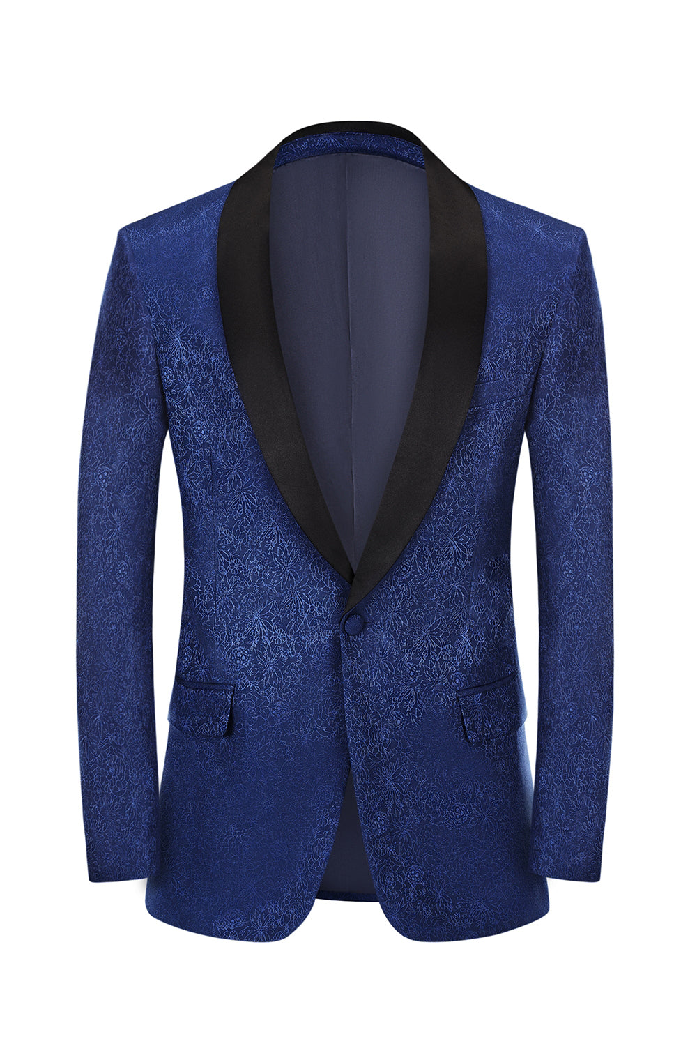 Royal Blue Jacquard Um Botão Xaile Lapel Prom Homecoming Blazer