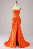Laranja Sereia Querida Corset Long Sparkly Prom Dress com Fenda