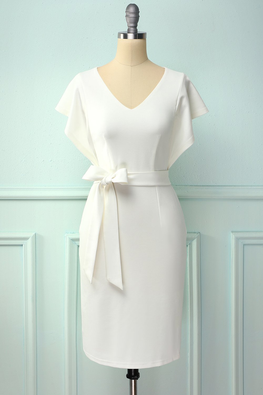 Bodycon vestido branco com faixa