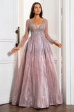 V Pescoço Cinzento Rosa Mãe Vestido com Missanga