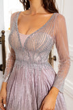 V Pescoço Cinzento Rosa Mãe Vestido com Missanga