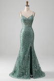 Esparguete Staps Sparkly Grey Green Prom Dress com Missangas