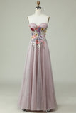 Sem Cintas Vestido de Baile A Line Flores 3D