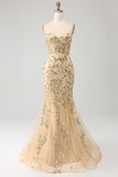 Sereia Champagne Sparkly Corset Prom Dress