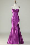 Roxo Escuro Cintas de Espaguete Sereia Vestido de Baile