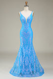 Azul brilhante profundo V-neck Sereia Prom Dress