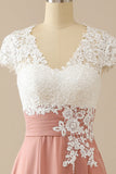 Gola V Apliques Mãe De Vestido De Noiva Mangas Curtas