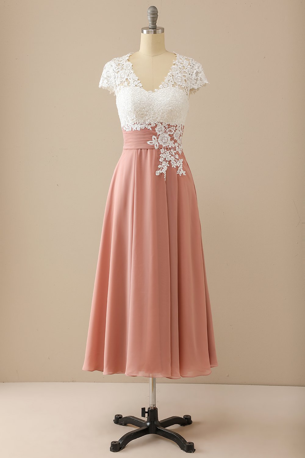 Gola V Apliques Mãe De Vestido De Noiva Mangas Curtas