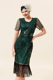 Pescoço Redondo Verde Escuro 1920s Vestido Com Tassel