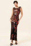 Pescoço Redondo Preto Vermelho 1920s Vestido