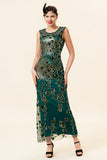 Pescoço Redondo Verde Escuro 1920s Vestido Com Contas
