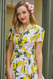Vintage Lemon Print 1950 Swing Dress