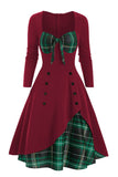 Vestido xadrez de 1950 com mangas compridas