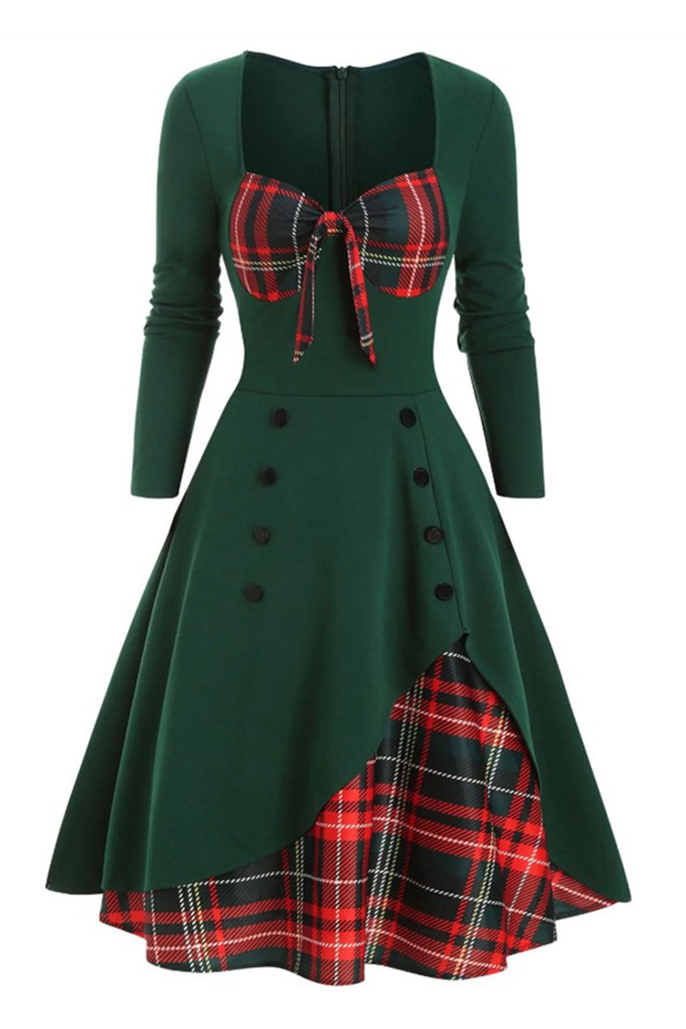 Vestido xadrez de 1950 com mangas compridas