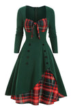 Vestido xadrez de 1950 com mangas compridas