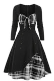 Vestido xadrez de 1950 com mangas compridas