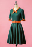 Verde dos retalhos V Neck balanço vestido de festa