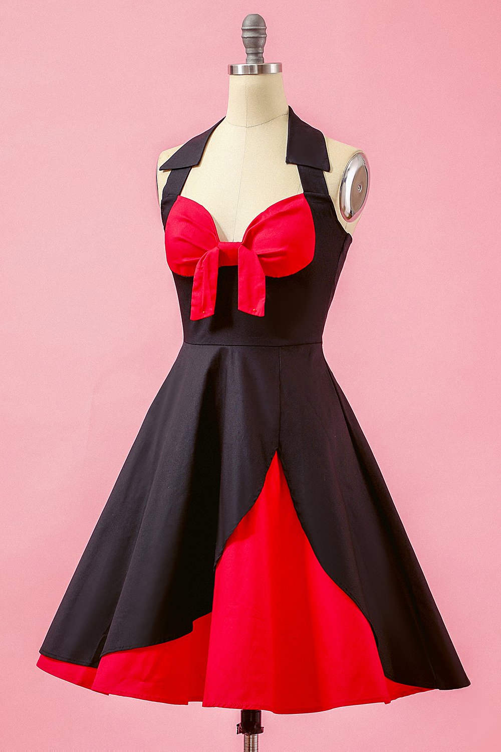 Preto Patchwork V Neck balanço vestido de festa