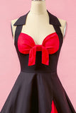 Preto Patchwork V Neck balanço vestido de festa