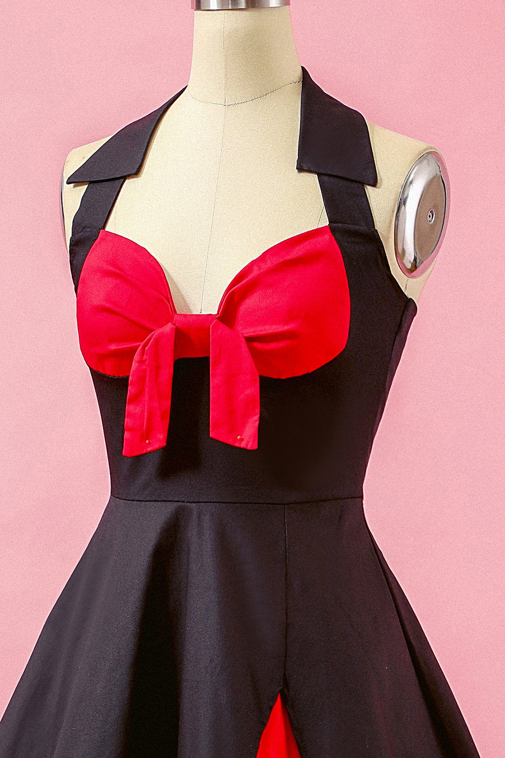 Preto Patchwork V Neck balanço vestido de festa