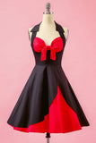 Preto Patchwork V Neck balanço vestido de festa