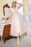 Vestido de Festa Rosa Gola em V