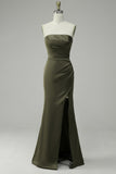 Vestido Verde de Festa Cetim Sem Alças