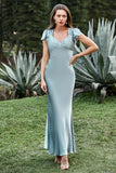 Vestido de Noite Cetim Azul Cinza