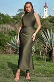 Olive Vestido Cerimónia Com Costas Abertas