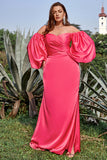 Fora do Ombro Fuchsia Vestido Cerimónia Mangas Compridas