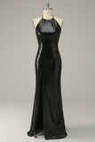 Halter Preto Lantejoulas Mais Tamanho Vestido de Festa