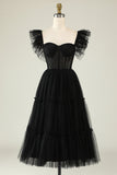 A-Line Tule Querida Vestido de Cocktail Preto
