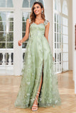 A Linha Verde Vestido de Festa com 3D Borboletas