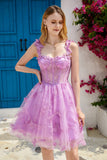 Purple A Line Corset Homecoming Dress com borboletas 3D