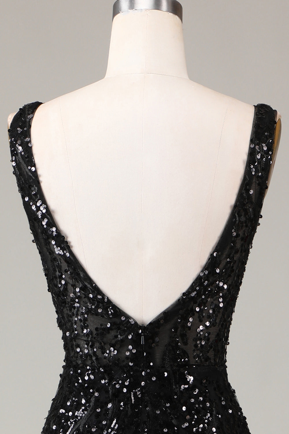 Preto brilhante Depp V-neck vestido de baile de formatura com penas
