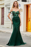 Vestido de baile de formatura de sereia verde escuro com folhos