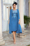 Azul Cinzento Duas Peças Mãe do Vestido de Noiva com Renda