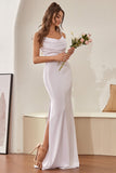 Vestido de noiva de cetim de marfim simples