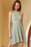 Vestido de baile de menta alta baixa com renda