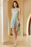Vestido de baile de menta alta baixa com renda
