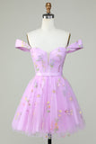 Bonito A Linha Querida Roxo Vestido Curto Homecoming com Bordado