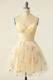 Champagne Tulle A-line Vestido de homecoming com bordado