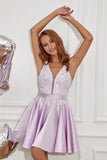 Vestido de Cocktail de cetim de missanga roxa com apliques