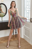 Vestido de regresso a casa de sequin A-line Lace-Up