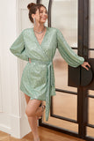 Vestido de Festa estilo de embrulho verde com mangas compridas