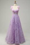 Púrpura Vestido de Festa Com Bordado