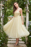 Amarelo Vestido de Baile Cintas de Espaguete